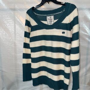 Energie Teal and Cream Striped Sweater